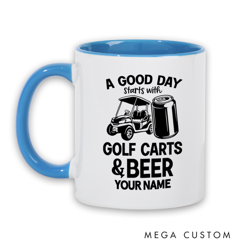 Personalized Golf Mug with Custom Name Fun "Golf Carts & Beer" Design Perfect Gift for Golf Enthusiasts