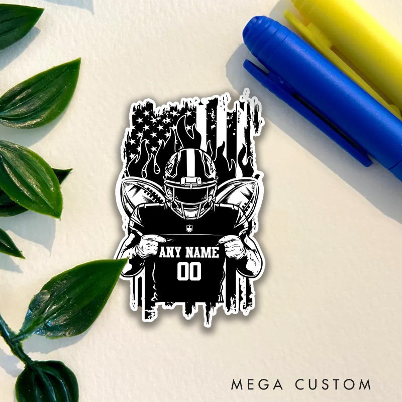 Personalized American Football Patriotic Design Sticker with Custom Name and Number
