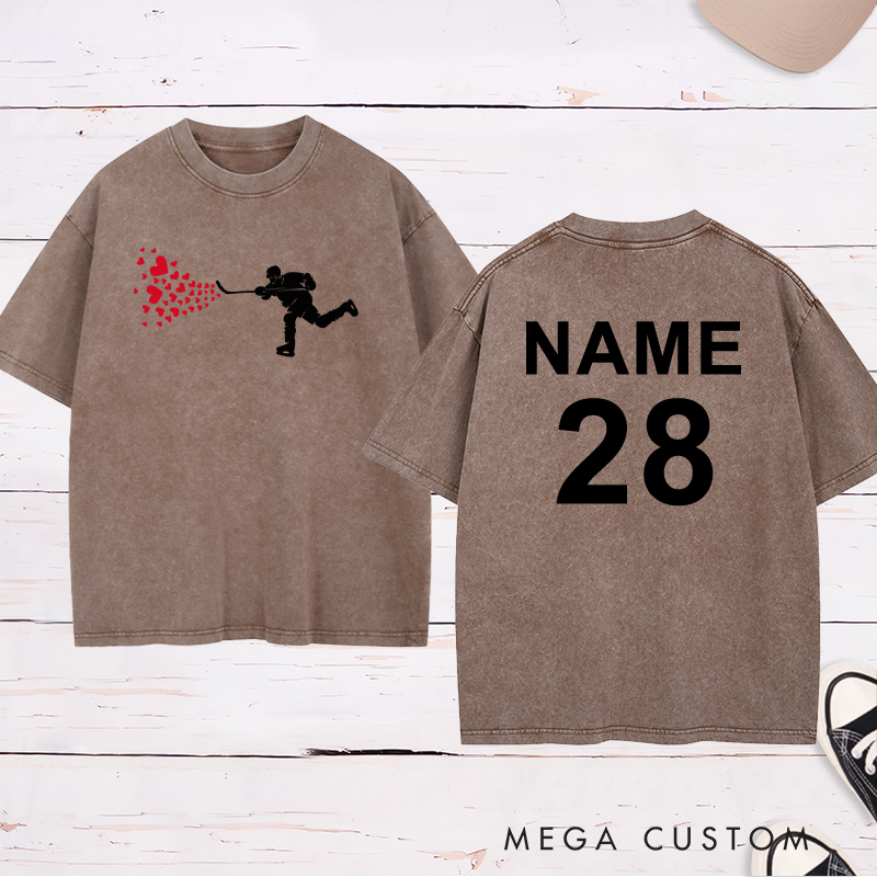 Personalized "Hockey with Heart" Washed T-Shirt with Custom Name