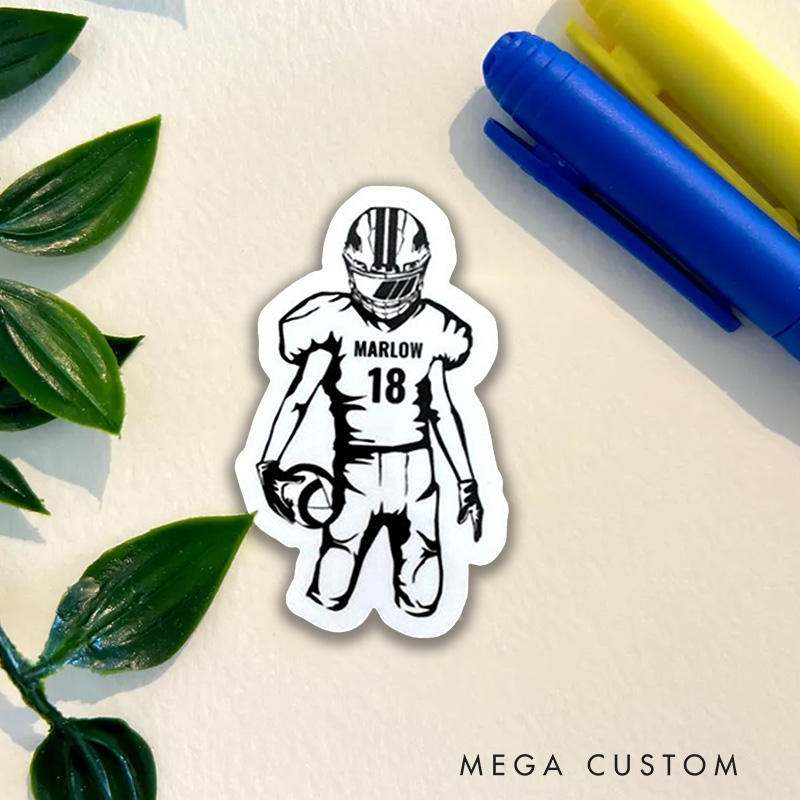 Personalized American Football  Sticker with Custom Team Name and Player Name
