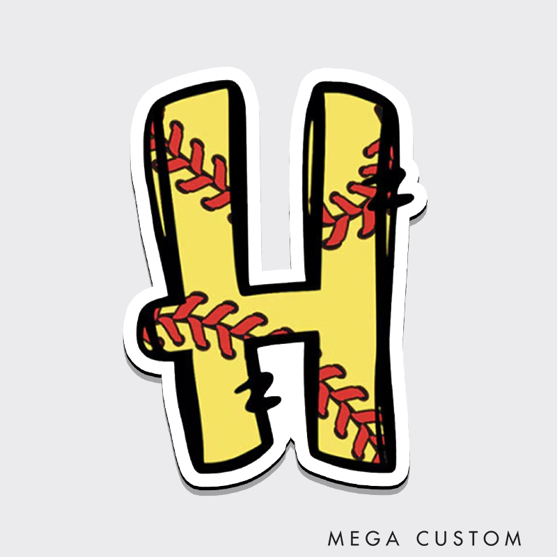 Personalized Initial Softball Refrigerator Magnet with Realistic Stitching Pattern and Unique Design