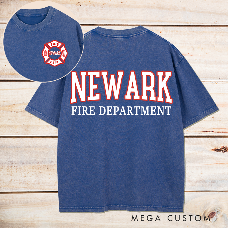 Personalized Firefighter Washed T-Shirt with Fire Department Design Gift for Firefighters