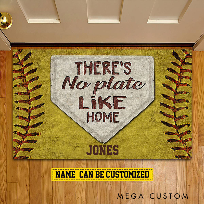Personalized "THERE'S No plate Like HOME" Softball Doormat with Custom Name