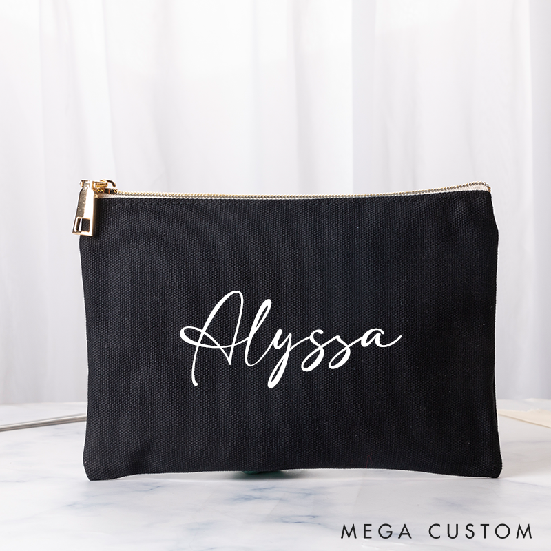 Personalized Makeup Bag with Name Bridal Shower Bachelorette Bridesmaid Gift Canvas Storage Bag Various Colors Clutch Bag Cosmetic Tolietry Bag