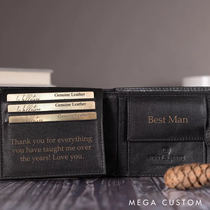 Personalised Men's Leather Wallet Genuine Soft Black Engraved Leather Wallet Personalized Gift for Him Boyfriend Dad