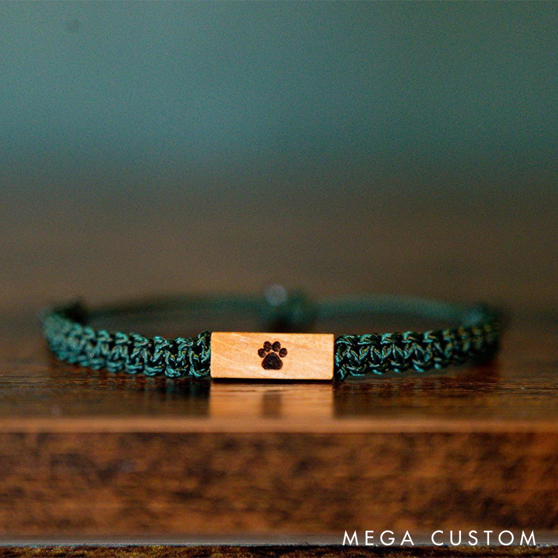 Personalizable Pet Paw Print Bracelet Reclaimed Wood Bracelet  Adjustable Macrame Memorial Jewelry Various Colors