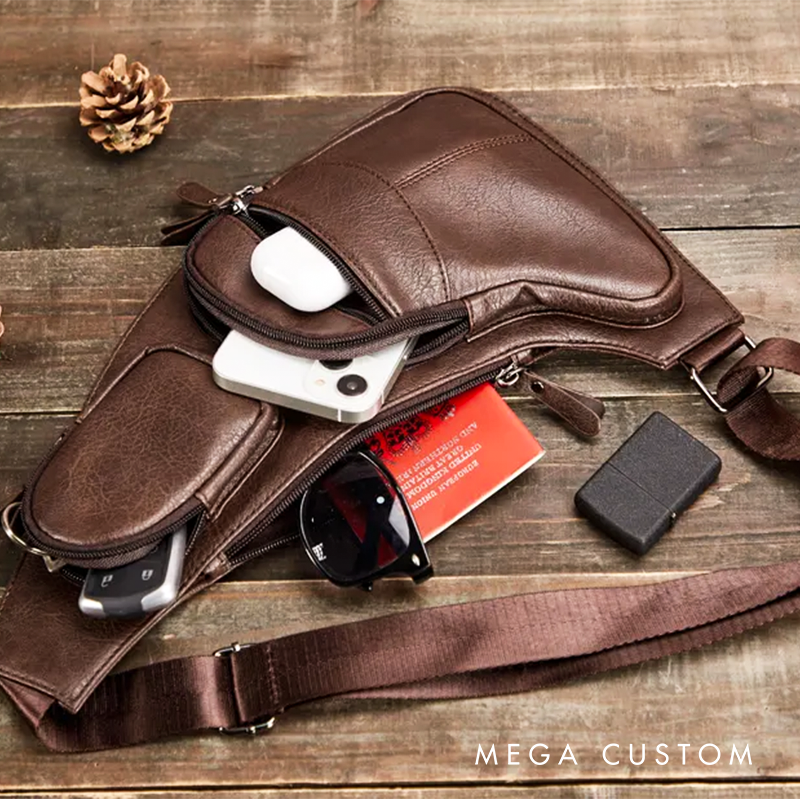 Personalized Leather Crossbody Bag Groomsmen Gifts Crossbody Sling Bag Leather Chest Bag for Men Quality Travel Bag Shoulder Bag for Dad
