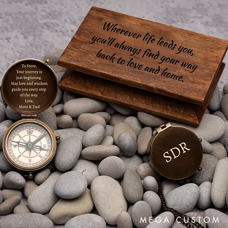 Personalized Engraved Compass Gift Custom Working Antique Brass Pocket Compass Vintage Christmas Gifts