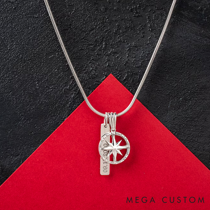 Personalized Sterling Silver Compass Necklace Personalized Engraved Bar Pendant