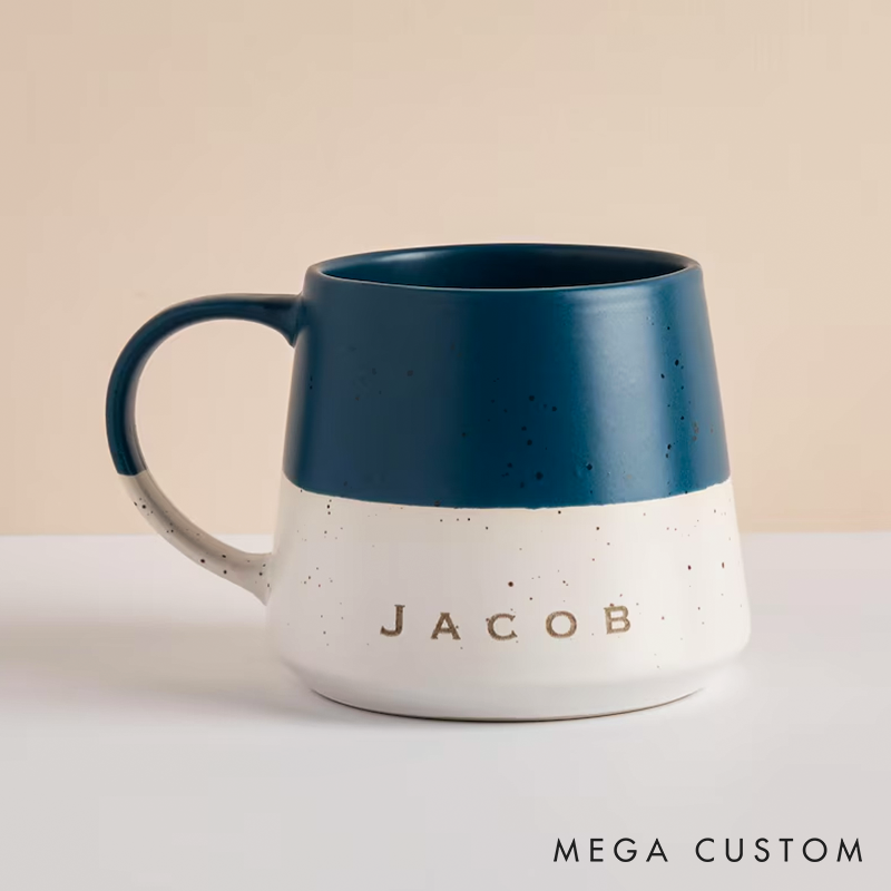Personalized Two Tone Ceramic Mug Laser Engraved Fleck Design