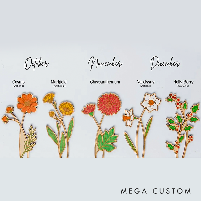 Laser Engraved Birth Month Flower Garden Personalized Floral Decor