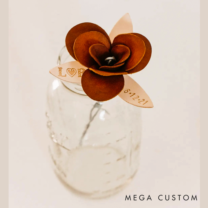 Personalized Leather Rose with Date and Initial Leather Rose Anniversary Gifts for Him Anniversary Gifts for Her 3rd Year Anniversary Gift