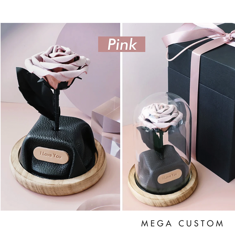 Personalized Leather Forever Rose in Glass Dome Preserved Flower Box Personalized Leather 3rd 5th Anniversary Gifts for Wife Girlfriend Partners Her Him