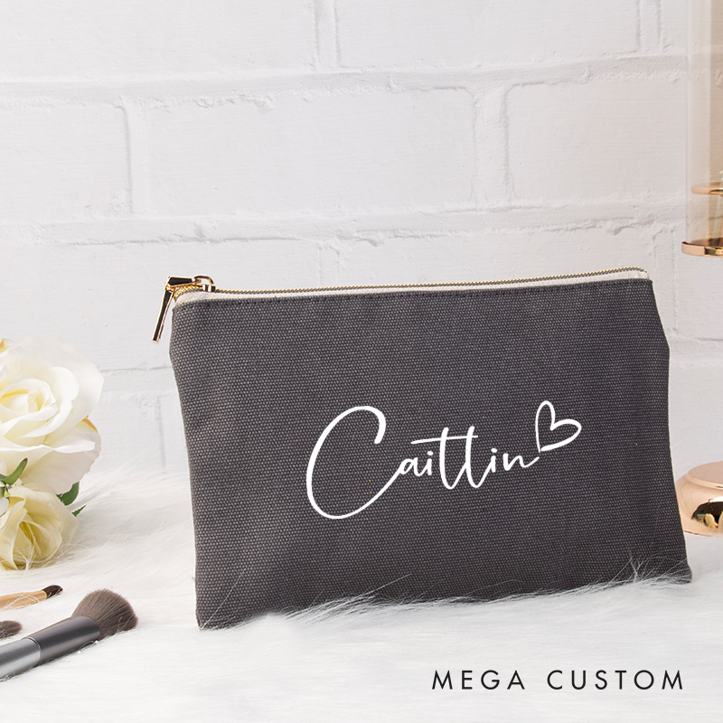 Personalized Makeup Bag with Name Bridal Shower Bachelorette Bridesmaid Gift Canvas Storage Bag Various Colors Clutch Bag Cosmetic Tolietry Bag