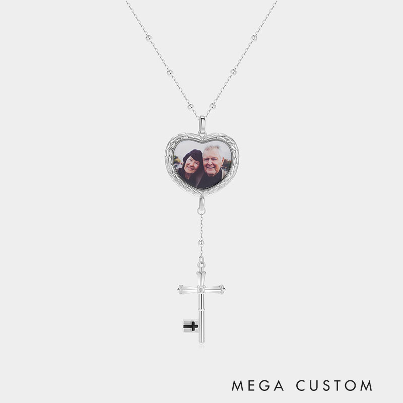 Personalized Brass Round Photo Prayer Bead Necklace Jewelry Gift for Her