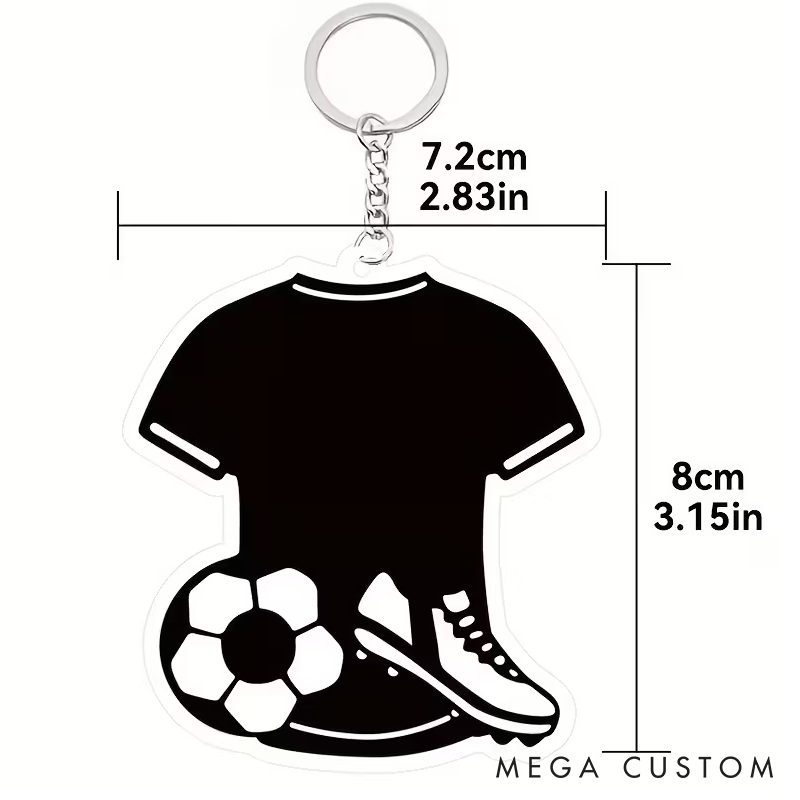 Personalized Soccer Jersey Keychain with Name And Number Featuring Designs of a Soccer Ball And Shoes - a Gift for Soccer Players Fans And Coaches for Birthdays Anniversaries