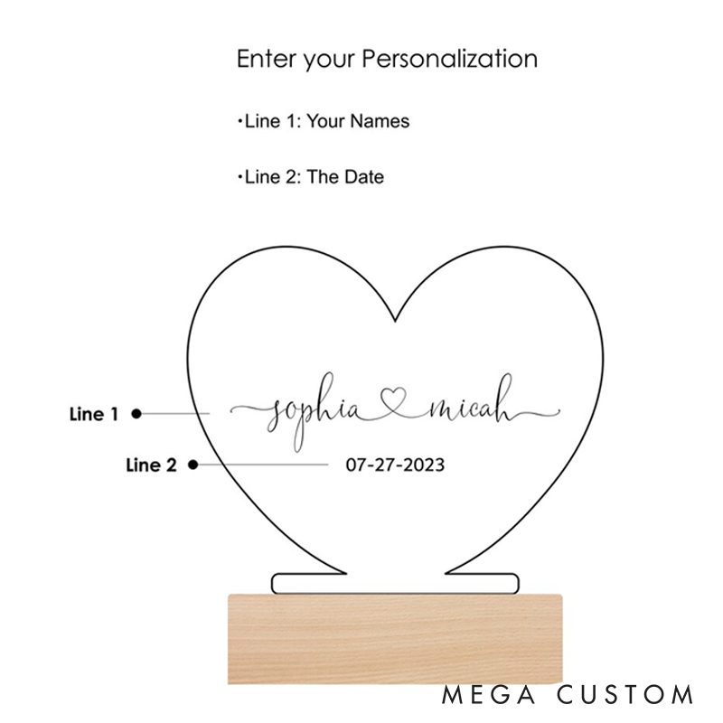 Personalized Night Light as Valentine's Day Gift Custom Romantic Gift for Couple Gift for Him Names and Date Engagement Gifts