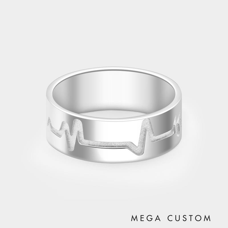 Personalized Sterling Silver Engraved ECG Double-Heart Overlapping Ring Necklace Necklace 925 Sterling Silver Gifts for Her