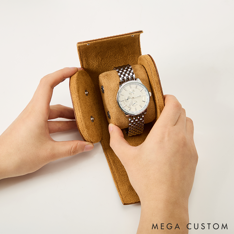 Personalized Leather Watch Roll Custom Leather Watch Case Engraved Watch Box Valentine's Day Gift for Him