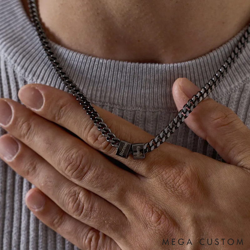 Personalized Men Necklace With Name Custom Name Bead Chain Necklace for Him Gifts for Husband Boyfriend 