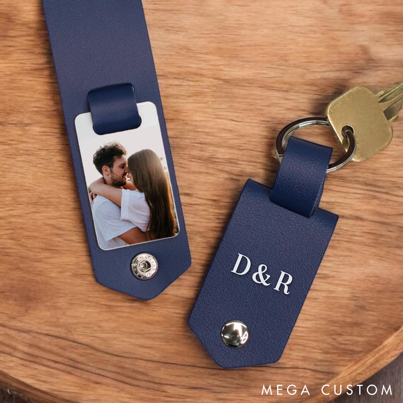 Personalized Leather Keychain with Photo Keychain for Men Custom Gift for Him Unique Photo Gift For Boyfriend Valentine's Day Gift Anniversary Gift