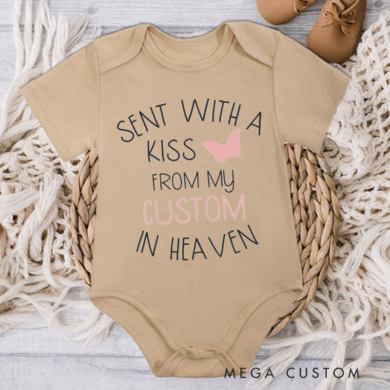 Personalized Sent with A Kiss by My Custom in Heaven Onesie in Heaven Onesie Bodysuit Heaven Sent Onesie Baby Shower Gift Guardian Angel New Baby Gift