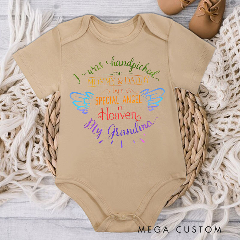 Personalized Handpicked for Earth Onesie Heaven Sent Onesie in Heaven Onesie Baby Bodysuit Baby Shower Gift Guardian Angel New Baby Gift