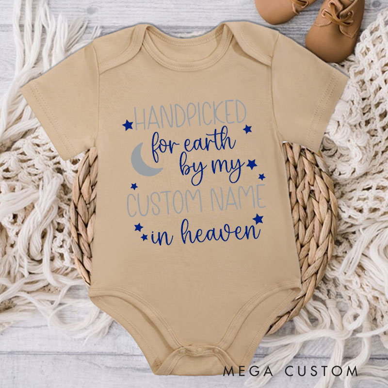 Personalized Handpicked for Earth by My Custom Name in Heaven Onesie Heaven Sent Onesie Bodysuit Baby Shower Gift Guardian Angel Baby Clothes New Baby