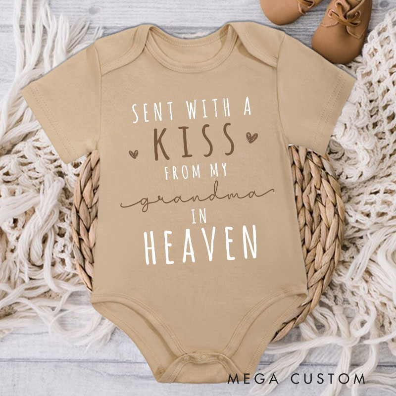 Personalized Sent with A Kiss from My Grandma Grandpa in Heaven Onesie Baby Bodysuit Baby Shower Gift Baby Announcement Onesie Heaven Sent New Baby