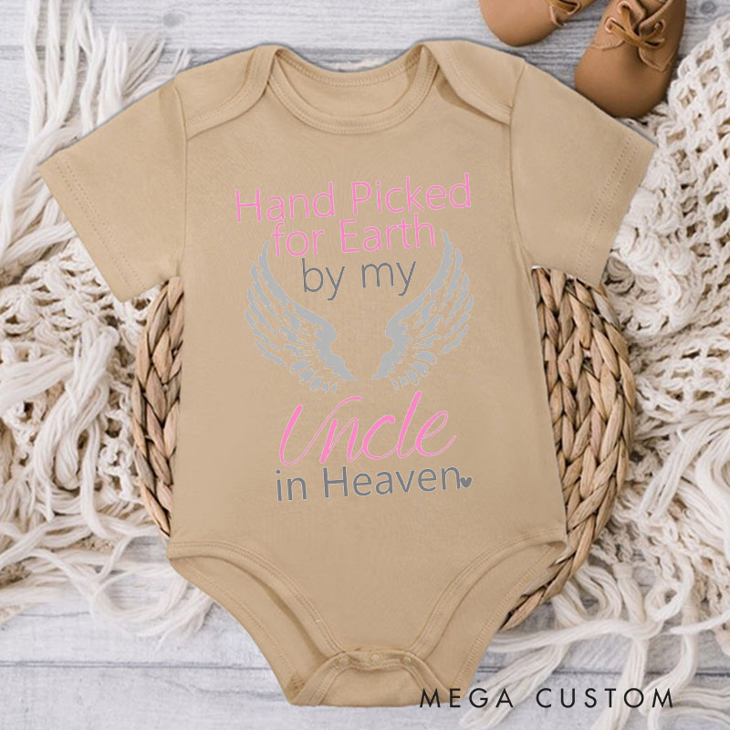 Personalized Handpicked for Earth by My Custom in Heaven Onesie Baby Announcement Onesie Memorial Bodysuit Baby Shower Gift Heaven Sent New Baby