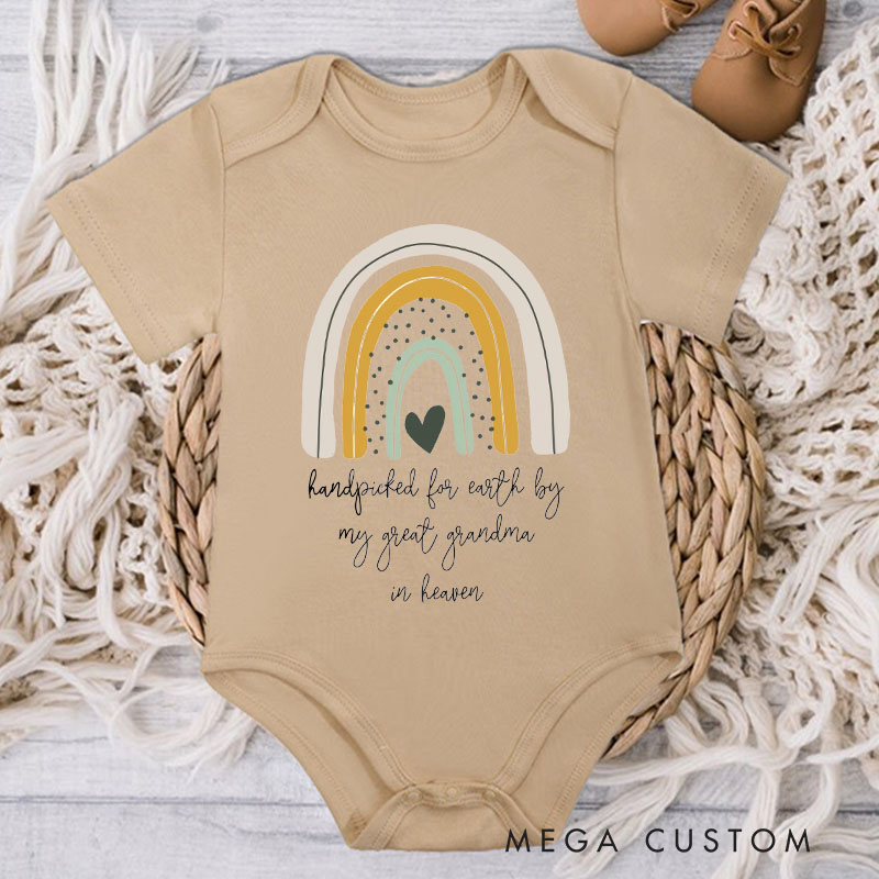 Personalized Handpicked for Earth Baby Bodysuit Heaven Sent Onesie Baby Shower Gift Pregnancy Announcement Rainbow Baby Announcement New Baby Gift