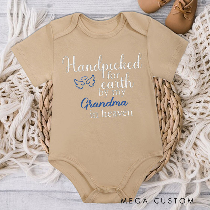 Personalized Handpicked for Earth by My Custom in Heaven Onesie Baby Bodysuit Heaven Sent Onesie Baby Announcement Baby Shower Gift Guardian Angel