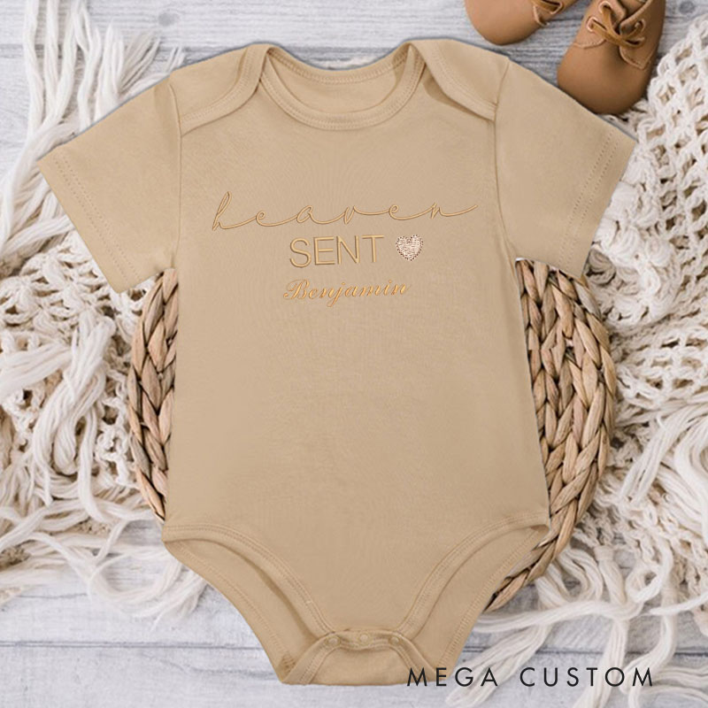 Personalized Handpicked for Earth Onesie Heaven Sent Onesie with Name Embroidered in Heaven Onesie Bodysuit Baby Shower Gift Baby Announcement Onesie
