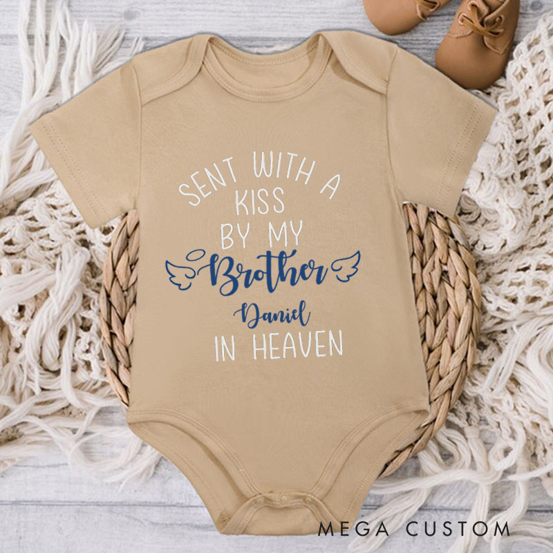 Personalized Sent with A Kiss by My Brother In Heaven Baby Bodysuit In Memory Of Onesie Baby Shower Gift Brother In Heaven Guardian Angel Rainbow Baby