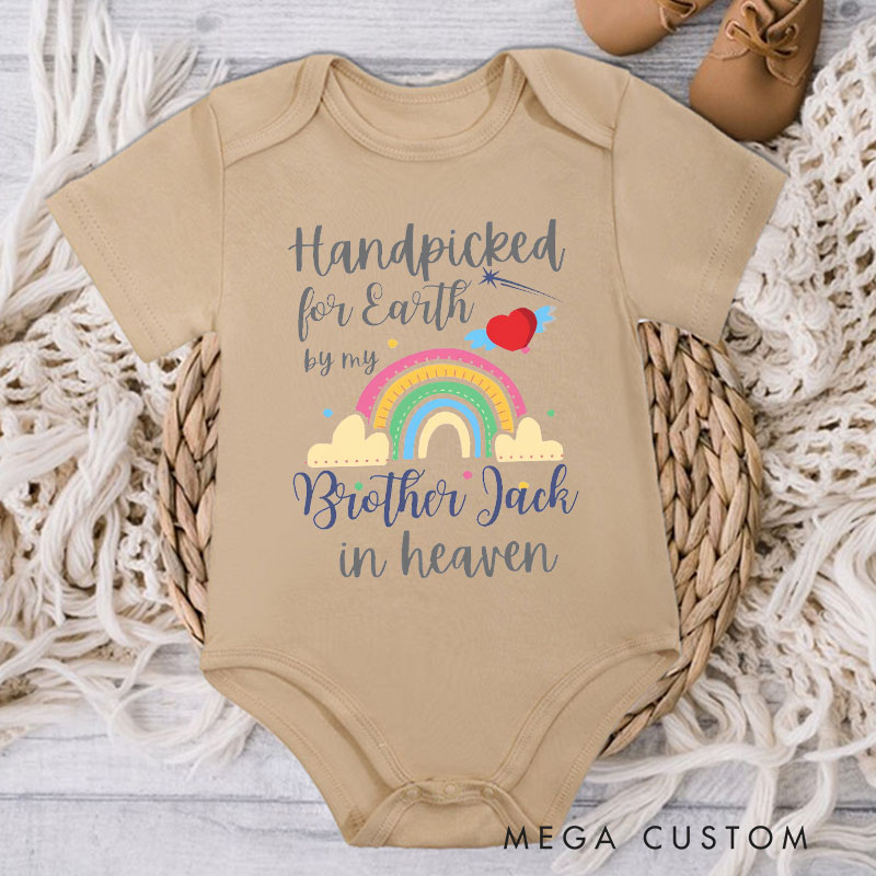 Personalized Handpicked for Earth by My Brother in Heaven Bodysuit Memorial Onesie Baby Announcement Bodysuit Heaven Sent Onesie Baby Shower Gift