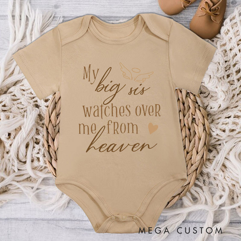 Personalized My Big Sister Watches over Me from Heaven Baby Bodysuit Guardian Angel Onesie In Memory Of Baby Shower Gift Pregnancy Announcement