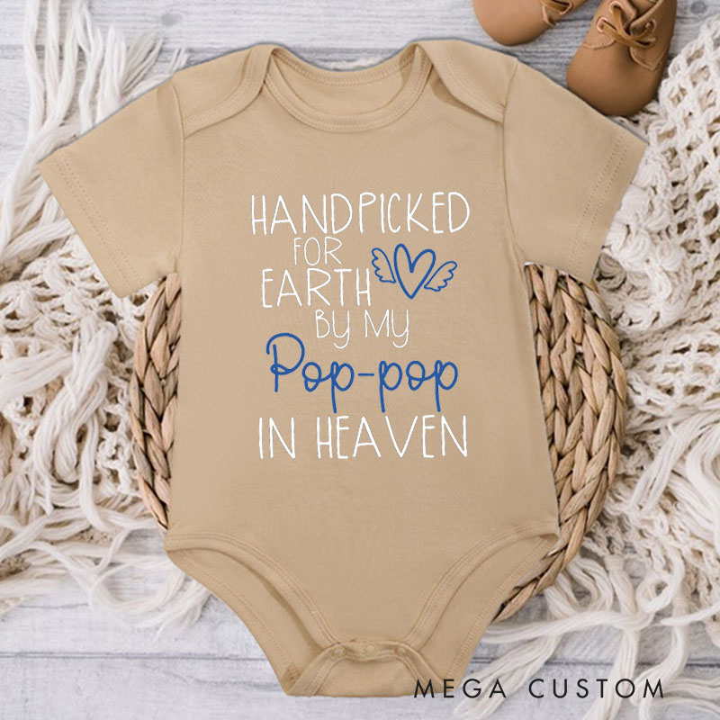 Personalized Onesie Handpicked for Earth by My Custom in Heaven Monogram Bodysuit Heaven Sent Onesie Baby Announcement Baby Shower Gift Guardian Angel