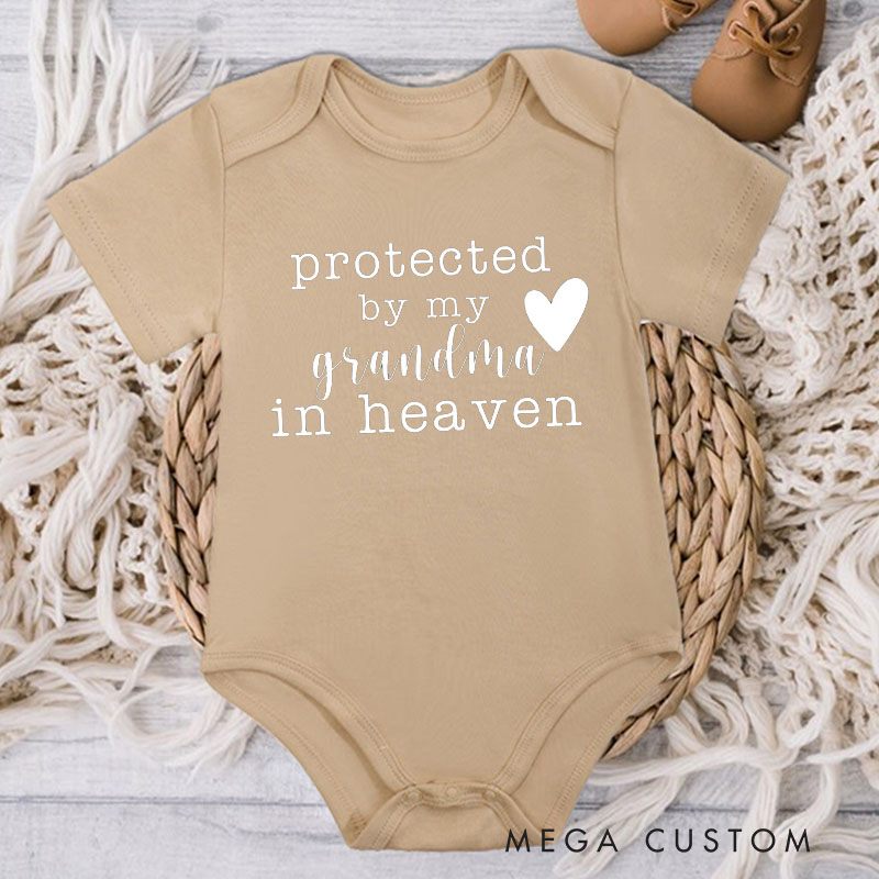 Personalized Onesie Protected by My Grandma Grandpa Sister Brother Uncle Aunt in Heaven Bodysuit Heaven Sent Onesie Baby Announcement Baby Shower Gift