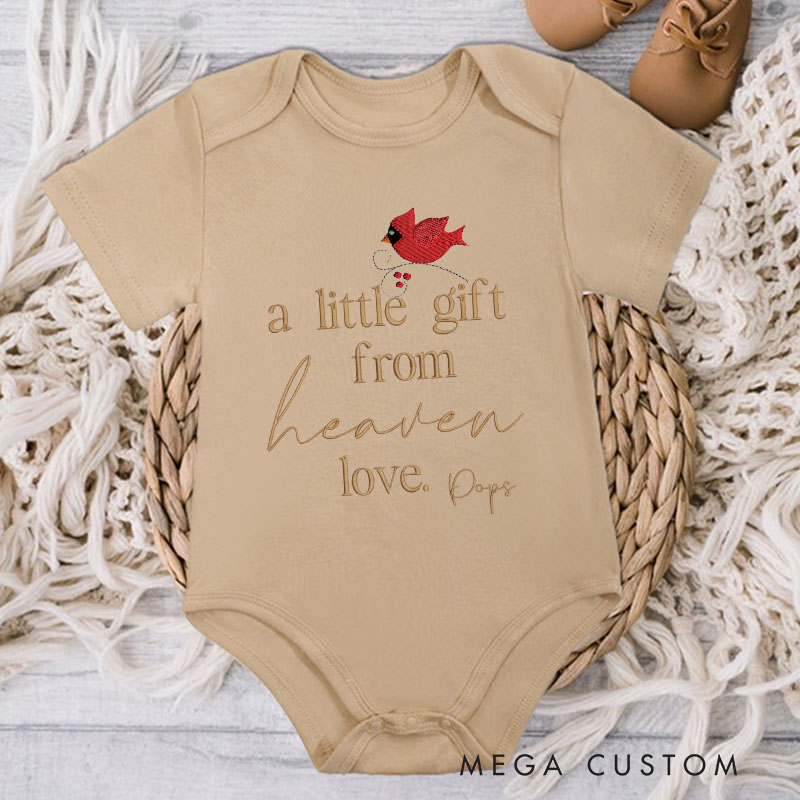 Personalized A Little Gift from Heaven Bodysuit Embroidered Heaven Sent Onesie Pregnancy Announcement after Loss Cardinal Baby Shower Gift
