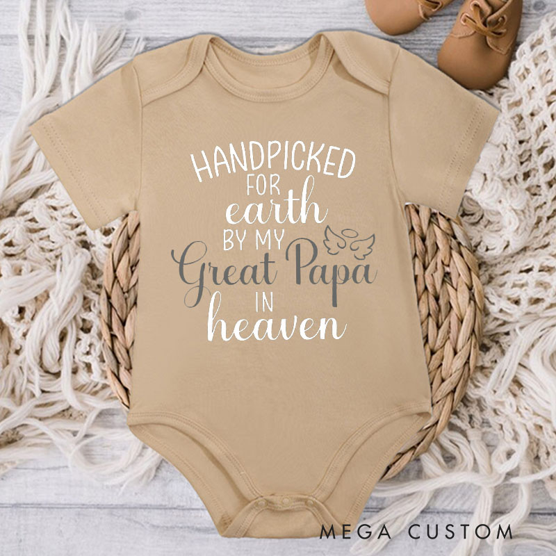 Personalized Handpicked for Earth Onesie Heaven Sent Bodysuit in Heaven Onesie Baby Announcement Onesie New Baby Gift Baby Shower Gift Guardian Angel