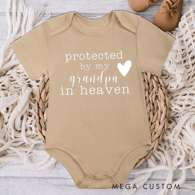 Personalized Protected by My Grandpa Grandma Sister Brother Uncle Aunt in Heaven Onesie Heaven Sent Onesie Baby Announcement Baby Shower Gift Memorial