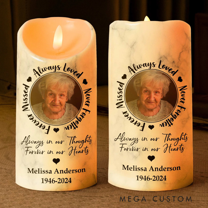 Personalized Photo LED Candle Always Loved Never Forgotten Forever Missed Custom Memory Photo LED Candle