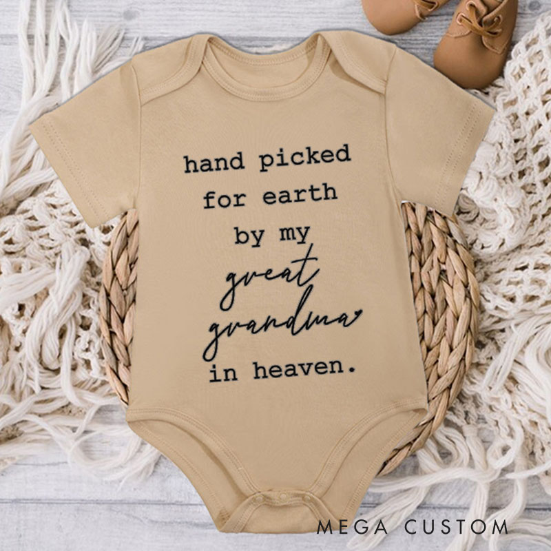 Personalized Baby Bodysuit Hand Picked for Earth by My Great Grandma in Heaven Onesie Heaven Sent Onesie Baby Clothes Baby Shower Gift New Baby