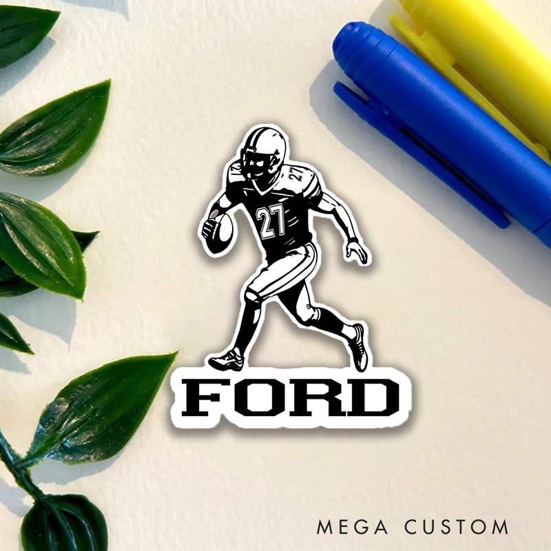 Personalized American Football Sticker – Customize with Player Name and Number for Laptop Water Bottle Gifts