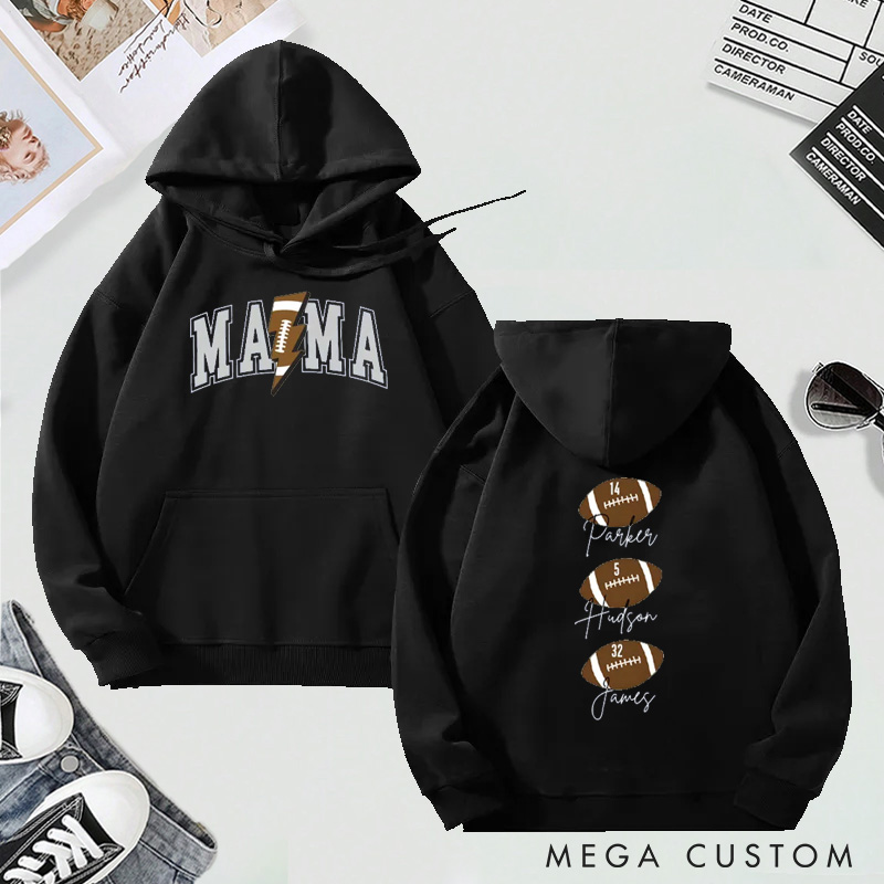 Personalized "Mama" Football Hoodie with Custom Names and Numbers Design