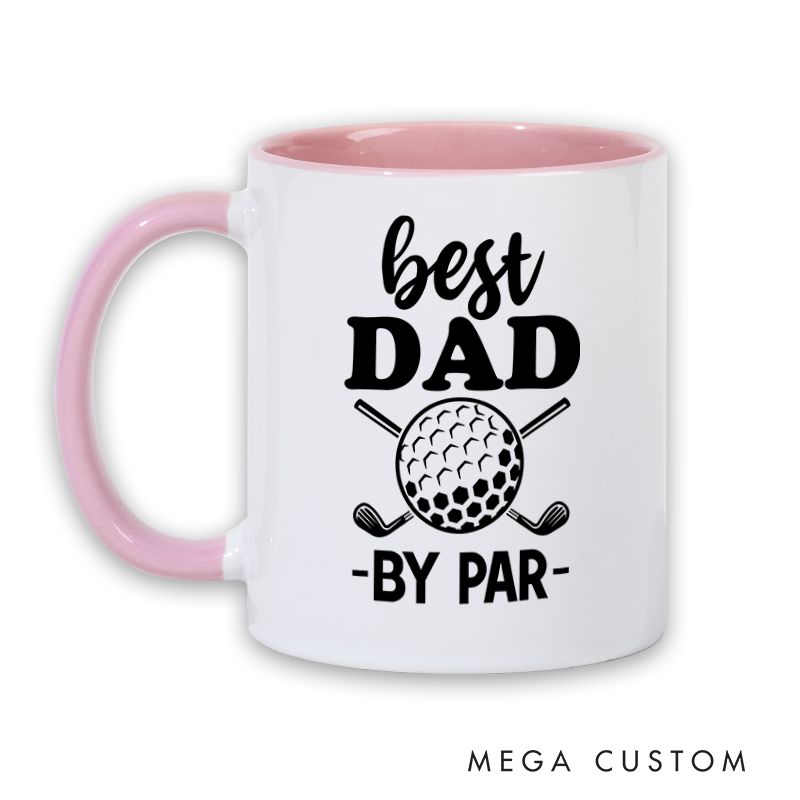 Personalized golf mug for dads with Best Dad by Par design made from durable ceramic perfect for Father’s Day birthdays or golf lovers