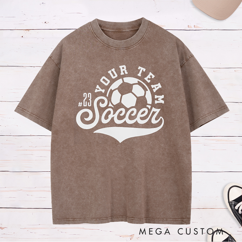 Personalized Soccer Washed T-Shirt with Retro Design and Custom Team Name and Number
