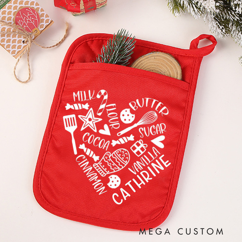 Personalized Heart Recipe Pot Holders Custom Heart Shape Potholder with Name Baking Lovers Gift Baker Gift Christmas Gift