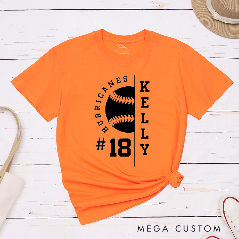 Personalized Baseball T-Shirt with Half Baseball Graphic and Custom Name and Number