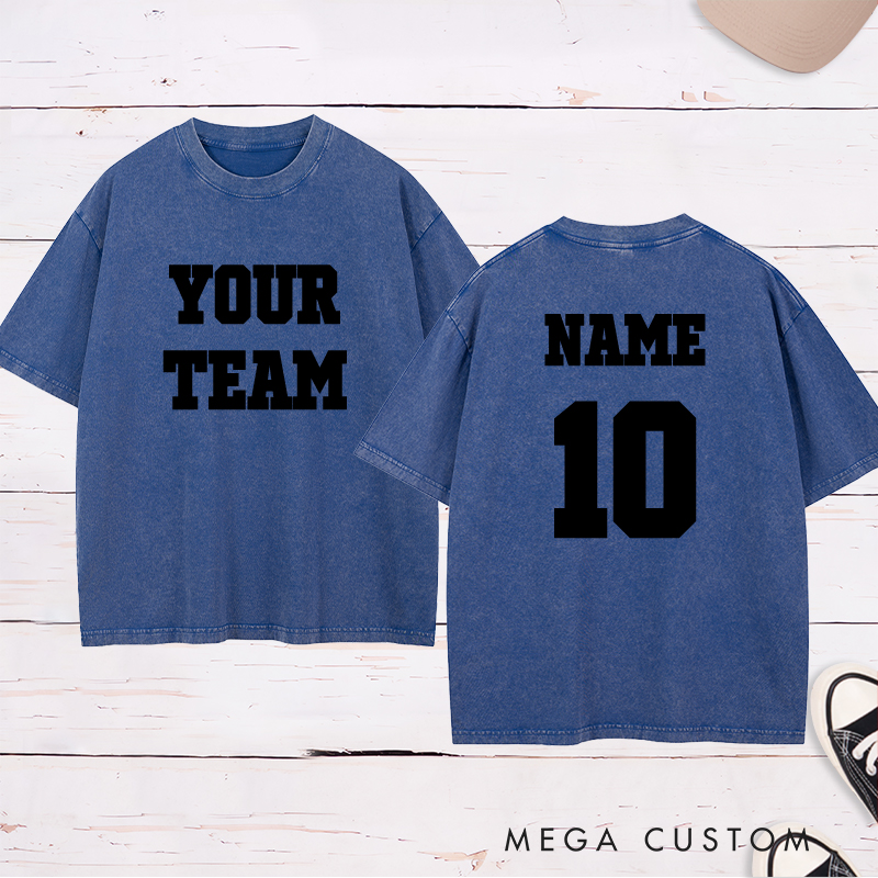 Personalized Sports Washed T-Shirt with Custom Team Name and Player Name and Number 